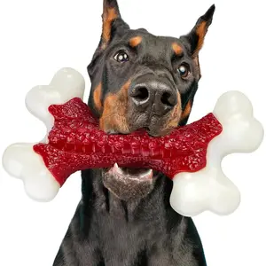 Indestructible Dog Toys for Aggressive Chewers: Beef Flavored Hard Nylon Bone Chew Toys, Tough Dog Chew Toys for Large Dogs, Dog Toys to Keep Them Busy for Medium Large Breed (20-80 lbs), Red