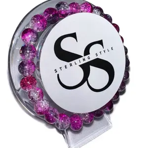 Sterlingg Beaded Bracelet with Pink Beads and Black Design, No Bead Making Techniques