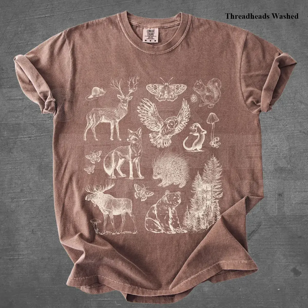 Comfort Colors Vintage Woodland Creatures Minimalist Fairycore Collage Shirt Fox Deer Owl Cottagecore T-Shirts Forest Nature Lover Gifts Top Womenswear Gift for Her