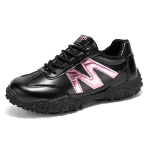 Women's Athletic Trainers PU Leather Breathable Bright Upper with M Logo Rubber Insoles Fashionable Color Combos Cloud-Like Comfort Versatile Chic Shiny Design Cute Playful Style for Daily Wear Summer Sneakers