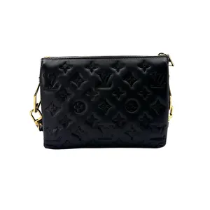 Pre-owned Louis Vuitton Lambskin Shoulder Bags Coussin Black Monogram Embossed Leather Shoulder Bag LV2198