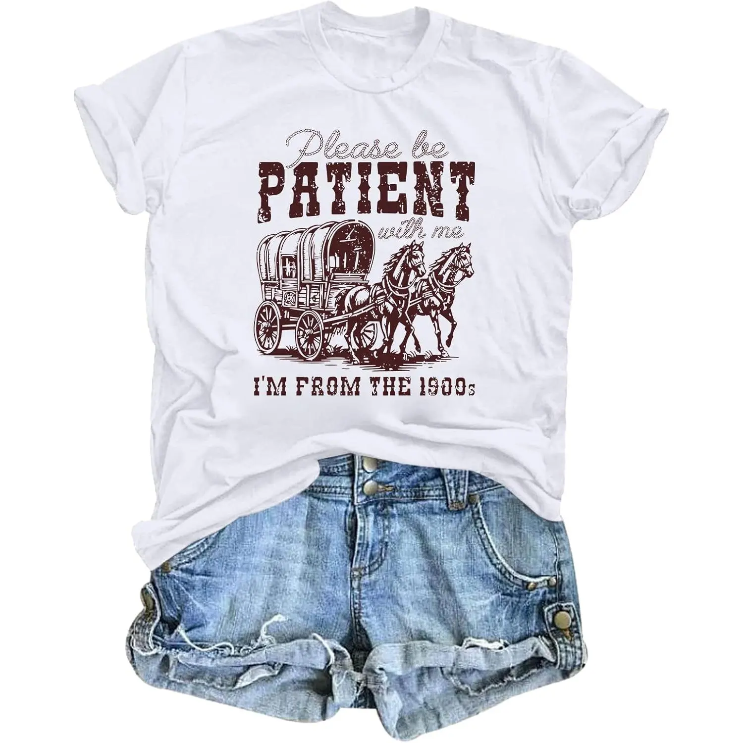 Please be patient with me—I’m from the 1900s. Women’s T-shirts, funny T-shirts, vintage graphic T-shirts, ’90s shirts, tops