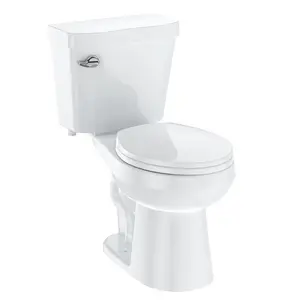 GARVEE Two-Piece Elongated Toilet with 1.28 GPF Siphonic Flush, Ceramic White, cUPC Certified, Water Efficient, Universal Height, Soft Close Seat Included for Enhanced Comfort and Convenience.
