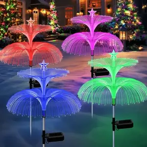 Solar Garden Lights 4 Pack New Upgraded Solar Lights Outdoor Waterproof 7 Color Changing Double Jellyfish and Star Flower Garden Decor, Outdoor Decorative Lights, Yard Lawn Christmas Outdoor,Gifts for Mother's Day Women