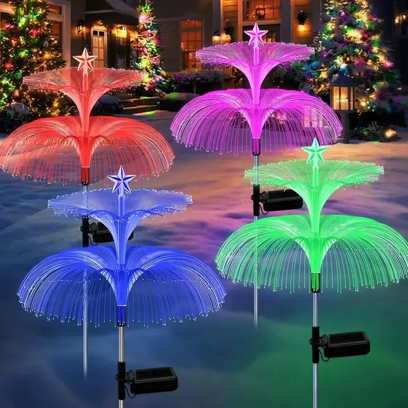 Solar Garden Lights 4 Pack, Backyard Solar Lights, Solar Lights Outdoor Waterproof 7 Color Changing Jellyfish and Star Flower Garden Decor, Decorative Lights, Gifts for Mother's Day, Solar Patio Lights, Pathway Lighting