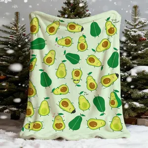 Cozy Avocado-Themed Cartoon Flannel Blanket |   Soft, All-Season Throw With Vibrant Avocado Patterns, Home Decor And Gifts, Durable, French Style, Digital Print, Birthday Mother's Day Size