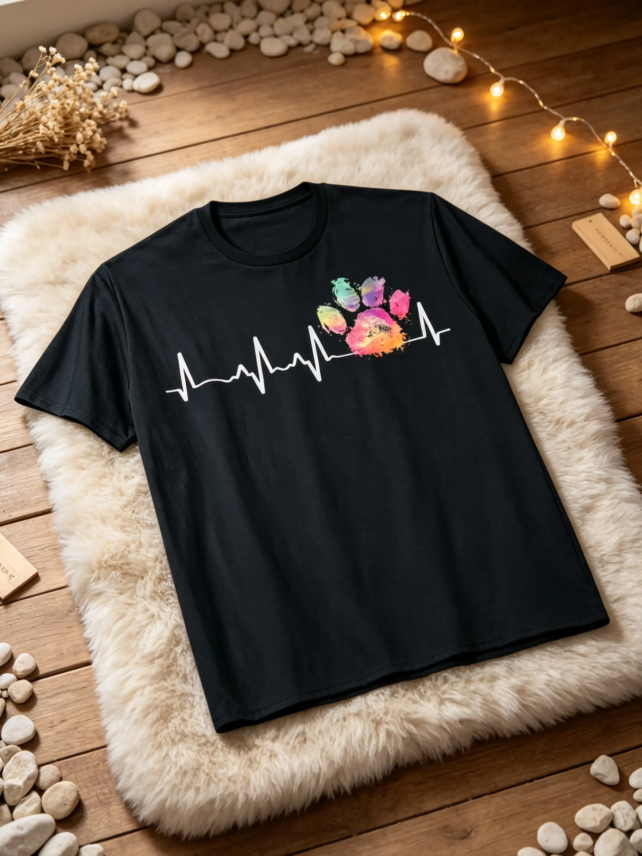 Cute Veterinarian Gift Rainbow Paw Print Heartbeat Vet Tech T-Shirt Perfect for Animal Lovers and Medical Professionals