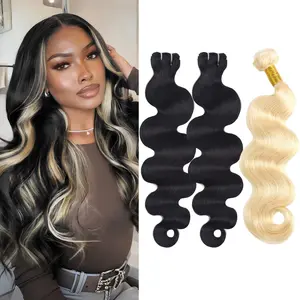 15A Black and 613 Blonde Mixed Body Wave Highlight Bundles Human Hair 100% Unprocessed Quick Weave Brazilian Hair Sew in 3 Bundles for Women