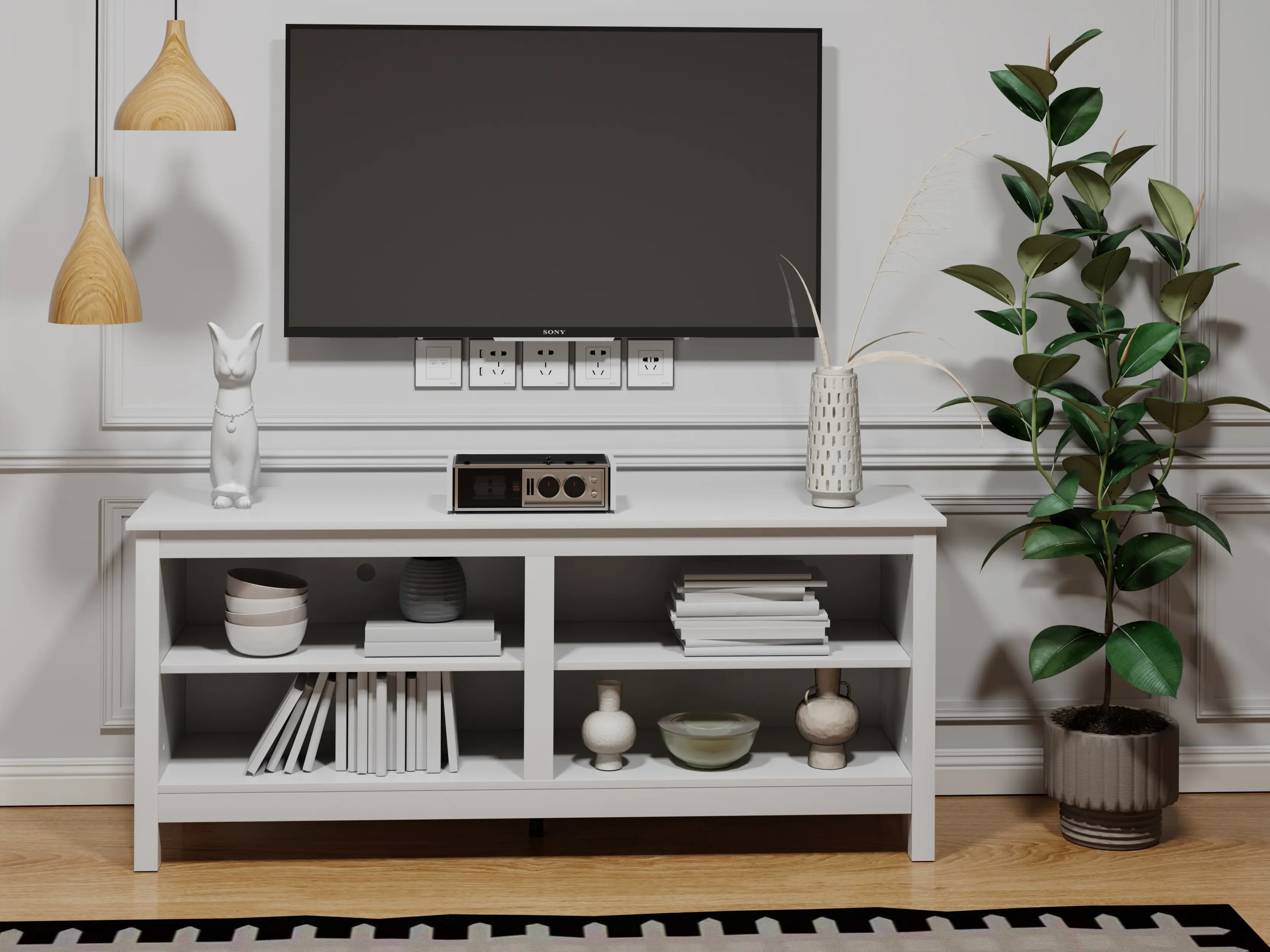 TV Stand, Entertainment Center Television StandsCabinet with 4 Open Shelves TV Media Console Tablefor TVs up to 50 Inches for Living Room Bedroom
