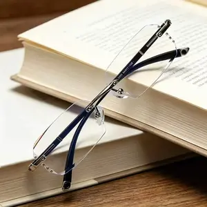 Spring Collection Frameless Eyewear – Blue Light Filter Clear Lens Readers for Men & Women, Diamond-Cut Metal Temples for Work, Gaming, or Daily Street Style