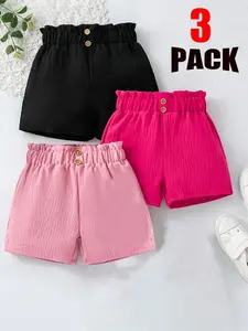 Girls' High-Waisted Short Pants Set, Light Colors, Casual Everyday Home Wear, European Style, Multi-Color Options, Bottom