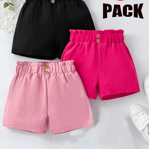 Girls' High-Waisted Short Pants Set, Casual Loungewear, European Style for Daily Wear, Multi-Color Options, Bottoms