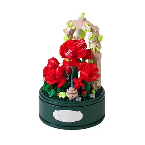 Mother's Day Gift - Meet the Rose Music Box Building Blocks Transparent Cover Rotating Music Base