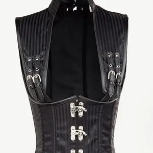 Black Gothic Striped Steel Bones Corset  Comfort Underwear Womenswear Tops Sleeveless
