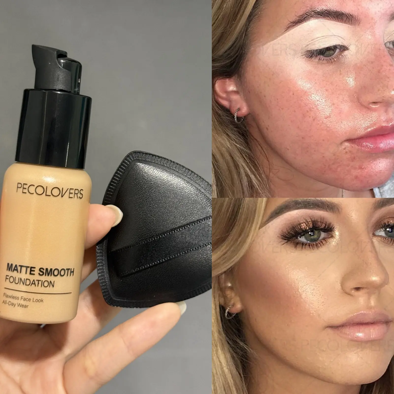 1PC Full Coverage Liquid Foundation Makeup + Black Triangle Puff, Lightweight Formula, Suitable for All Skin Types, Effectively Covers Tattoos, Dark Circles and Other Blemishes, with A Matte Finish, Creating Flawless and Even Skin