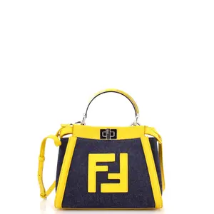 Pre-owned FENDI Denim, Leather Top Handle Bags Peekaboo Bag Denim with FF Leather Applique Mini by Rebag