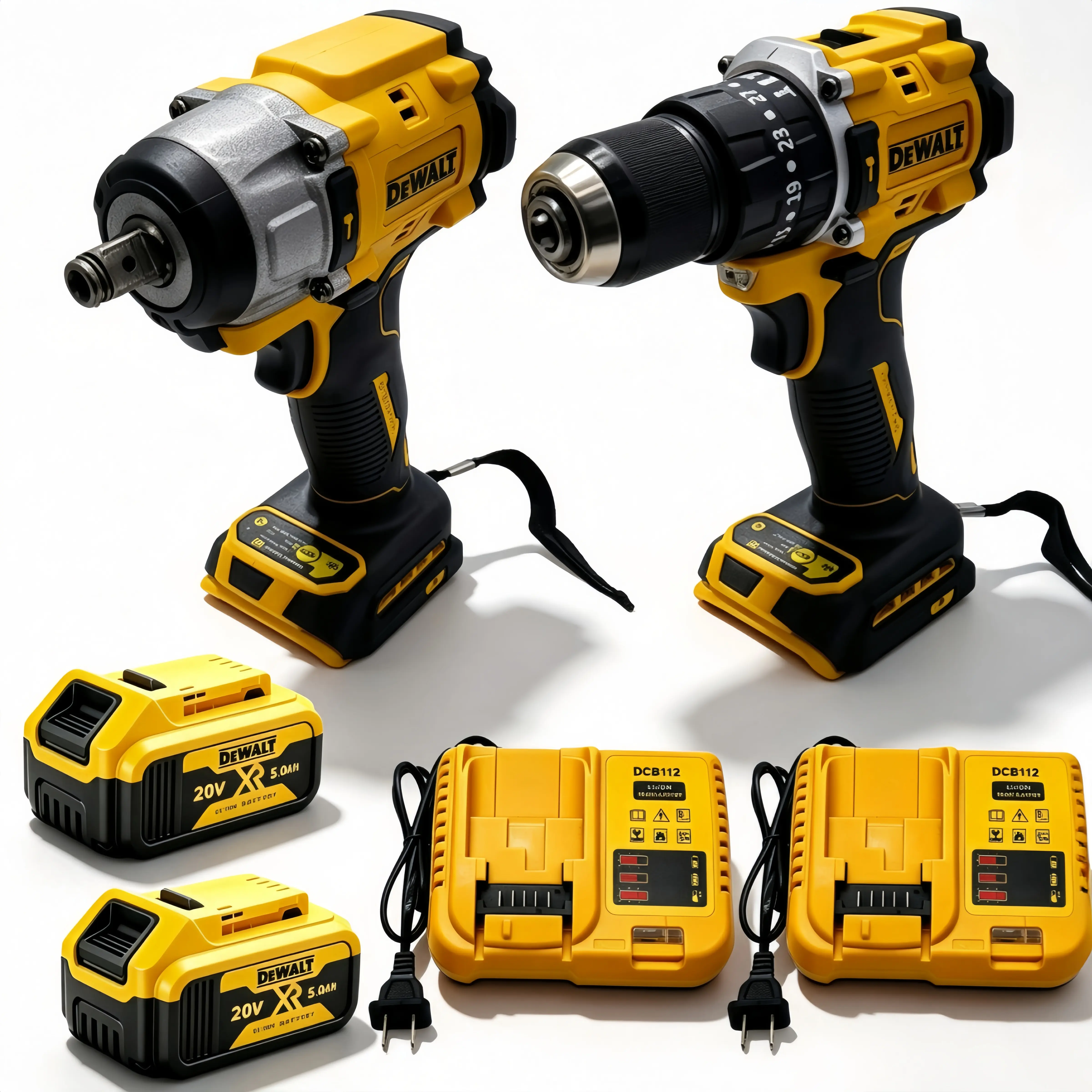 【DeWalt】 2-Tool Combo — DCD794 Drill (74 Nm, 1/2" chuck) + 20V Brushless Impact Wrench (3300 RPM), 2 batteries, 2 chargers. Cordless screwdriver, handheld drill, compact kit. Ideal for DIY, assembly, machinery repair, and industrial maintenance.