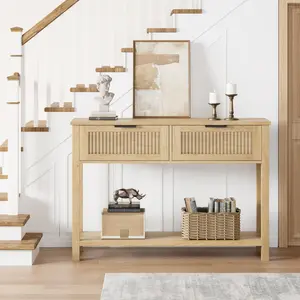 43" Farmhouse Wooden Entryway Console Table – 2-Drawer, 2-Tier Storage for Living Room, Foyer