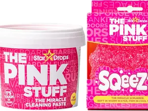 Stardrops - The Pink Stuff Miracle Cleaning Paste & SQeeZY Scrubber Sponge Bundle – All-Purpose, Non-Scratch Cleaner for Kitchens, Bathrooms, Walls, Floors, Pots, Grout, and More