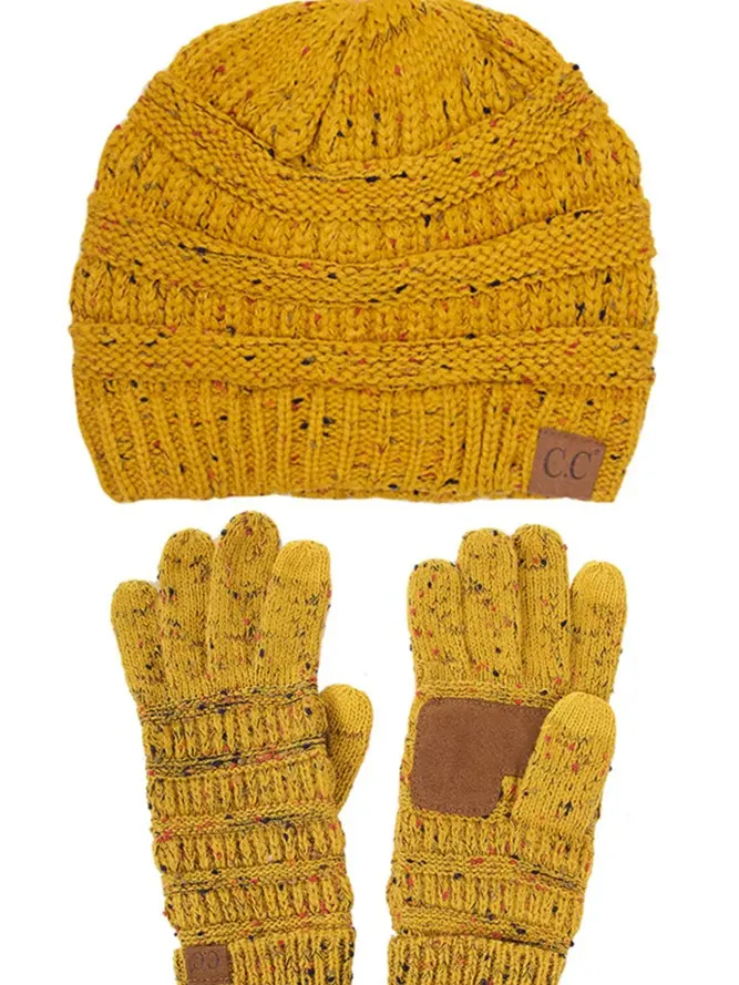 C.C 2pcs Set Winter Confetti Thick Soft Warm knit beanie and glove