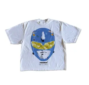 Inhuman Blue Ranger Graphic Tee, Retro Rhino Helmet Shirt, Y2K Japanese Streetwear, Sentai Cosplay Anime Aesthetic, Unisex Menswear Womenswear Top