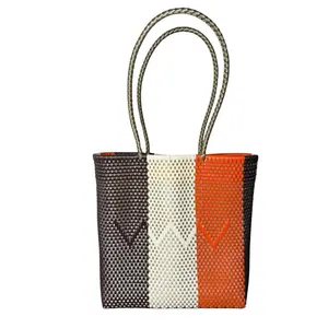 Mexican Artisanal Handbags Eco Friendly Recycled Plastic Tote Bag 12"x5"x13" Handmade in Mexico Easy to Clean Super Durable