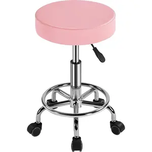 Rolling Swivel Salon Stool Hydraulic Height Adjustable Salon Spa Tattoo Massage Facial Stool Chair with Wheels, Pink