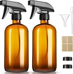 16oz Amber Glass Spray Bottles, 2-Pack Refillable with Adjustable Nozzle - Ideal for Essential Oils, Cleaning, Pets, Plants, and Hair Mist
