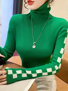 New Fall Winter High Neck Knit Sweater, Stretchy Long Sleeve Pullover, Cozy and Warm, Perfect for Cold Weather, Fashionable and Comfortable