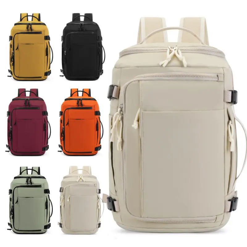 Carry-On Travel Backpack 15.6" Laptop Waterproof Quick Access Fits 40oz Water Bottle Ideal for Airplane Travel Durable Compact Airline Approved Secure 28L-38L Volume many External Pockets Organized Daypack, Adjustable Backpack, Polyester