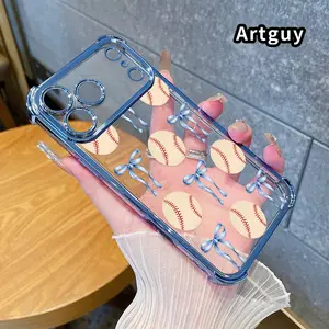 Phone Case for iPhone 17 Pro Max 16 15 Plus Air 14 13 12 11 E Ribbon and Baseball Pattern Pattern Electroplating Transparent Silicone Drop-proof Protective Cover