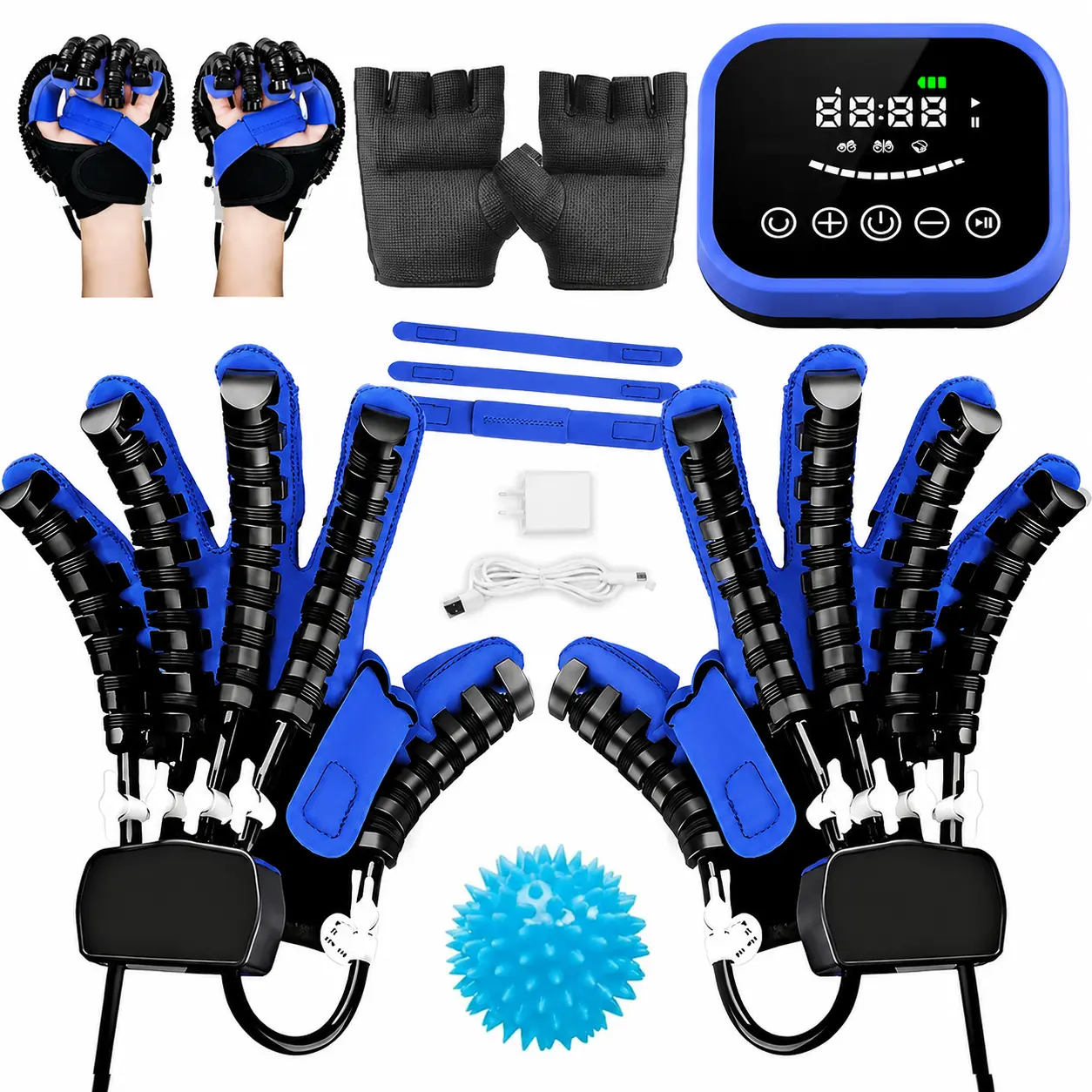 Upgraded rehabilitation robotic gloves for hand recovery, designed for patients with hemiparesis and spasticity; includes a finger trainer with adjustable intensity, robotic training gloves, finger exerciser, advanced finger separation trainer; a heartwar