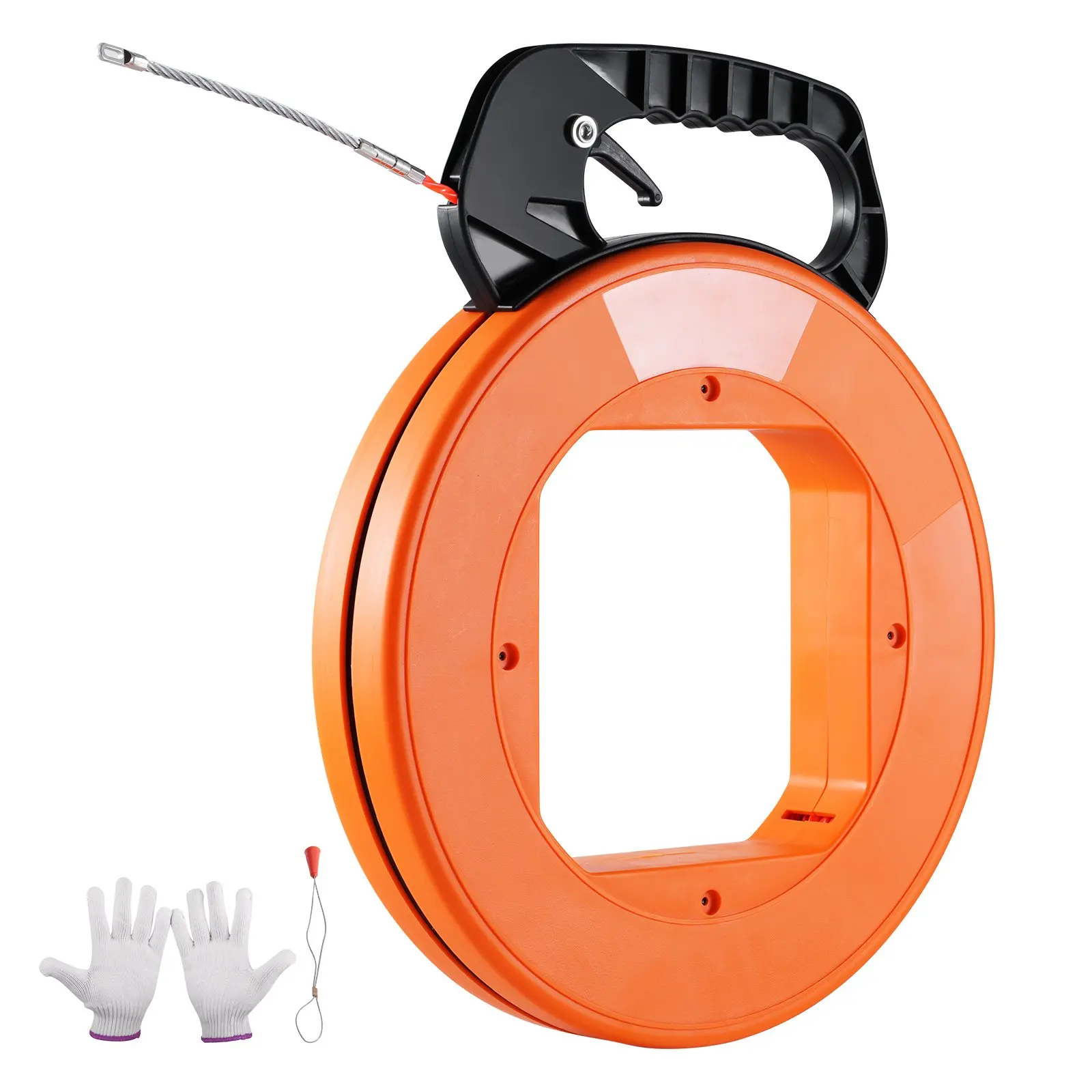 VEVOR 100 ft 1/4 In / 6.35 Mm) PET Cable Puller, 3.4 lbs Nickel-Plated Carbon Steel Cable Pulling Tool with Optimized Handle, Responsive Brake System, Non-Conductive Wire, Bonus Accessories, Easy Storage (Ideal for Flexible Wire Fishing, Walls)