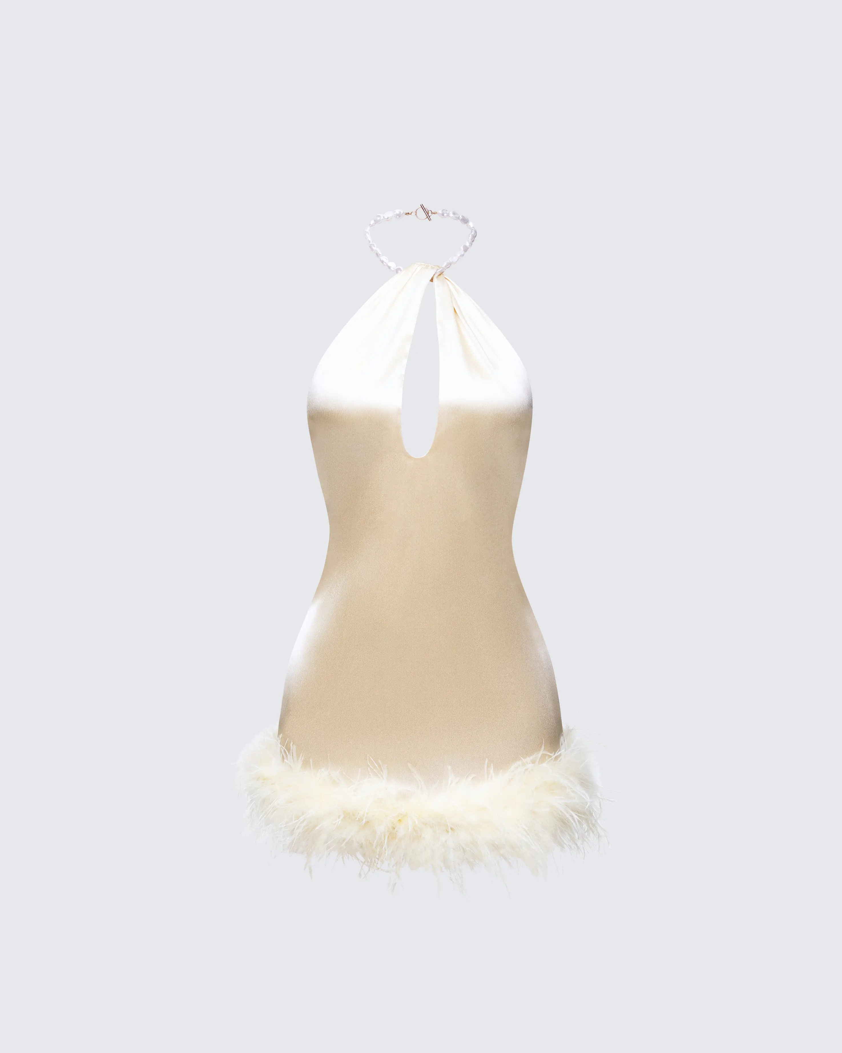 Women's Savannah Yellow Halter Neck Mini Bodycon Dress - Polyester, Sleeveless, Plunging Cutout, Keyhole Neckline, Feather Trim, Tie-Up, Bold Style, Night-Out Danger, XS