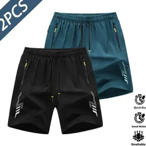 Buy One Get One Free Men’s Lightweight Quick-Dry Breathable Short Shorts Set — Casual Sports Style, Wrinkle-Resistant Fabric, Solid Color, Fitness Workout Set Zipper daily Men's, Fitness Outfit, Sporty Breathable Comfy, Wrinkle-Free