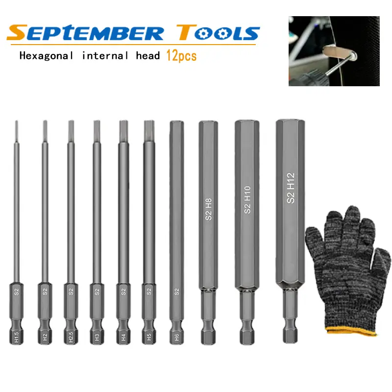 12Pcs Metric Magnetic Allen Wrench Socket Bit Set, 1/4"-Hex Shank, 100mm Length, Metal Accessory for Power Tools, Magnetic Screwdriver Bits for Power Tool Users