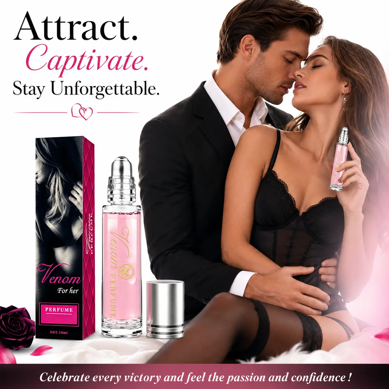 Venom For Her Pheromone Roll On Perfume Oil for Women 10ml Eau de Parfum Long Lasting 24H Soft Floral Scent with Bergamot Rose Jasmine Vanilla White Musk Sandalwood for Date Night Daily Wear Travel Social Halloween Christmas Valentine Gift for Her