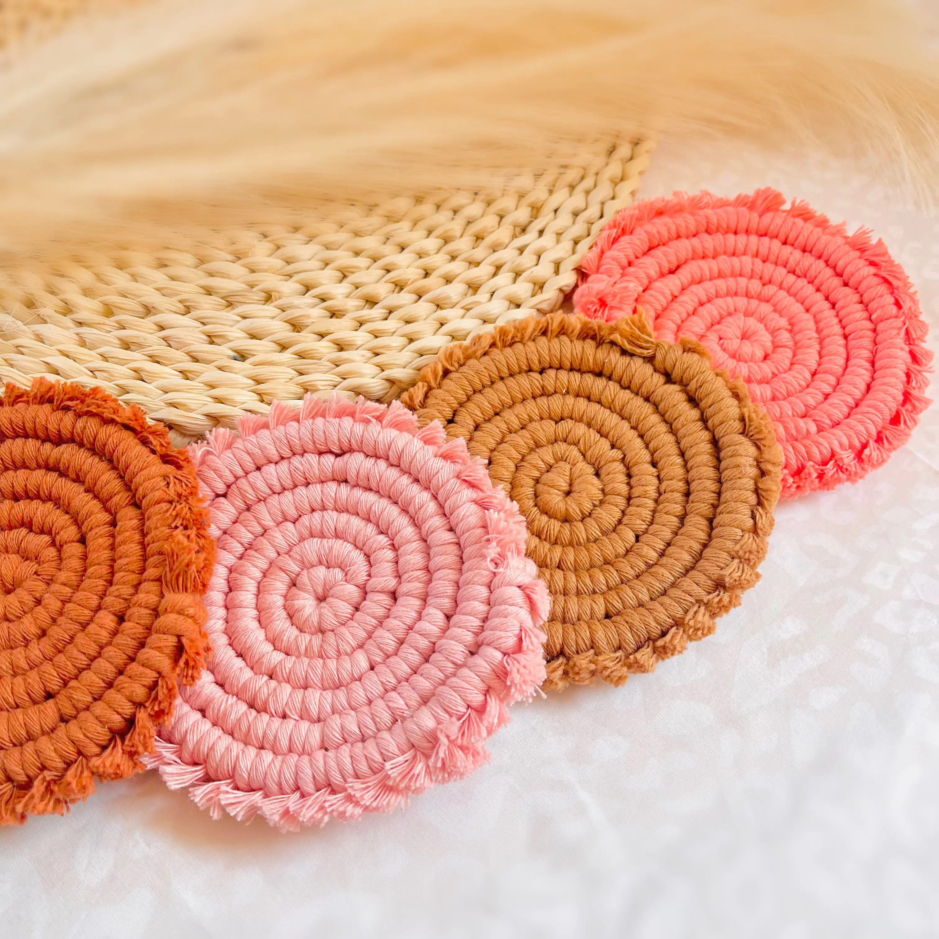 Macrame Coasters ⎮ Fringe Macrame Coaster ⎮ Boho Table Decor ⎮ Boho Coaster ⎮ Mug Rug ⎮ Coffee Decor Mat Round Tableware Stylish drink coaster