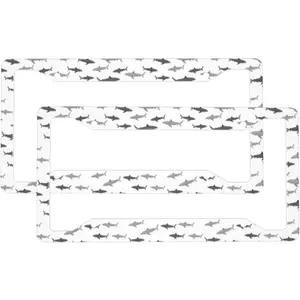 2 Pcs Car License Plate Frames for Women Men - 4 Holes Solid Aluminum Party Shark Cute License Plate Cover for Car Accessories for Women Men with Fasteners and Screws ﻿