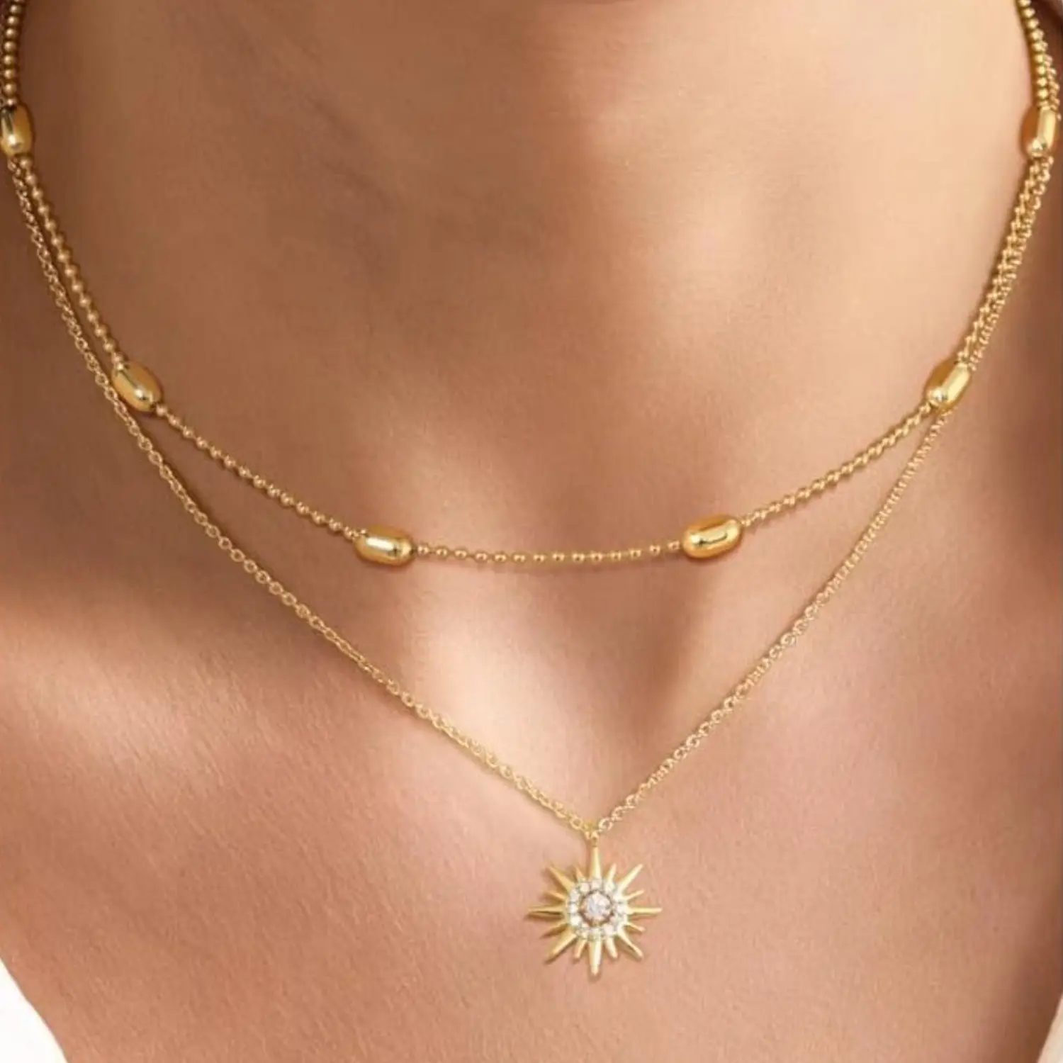 MILACOLATO necklace for women 16K plated gold layered necklaces dainty sun butterfly personalised necklace lady silver chain jewellery for women