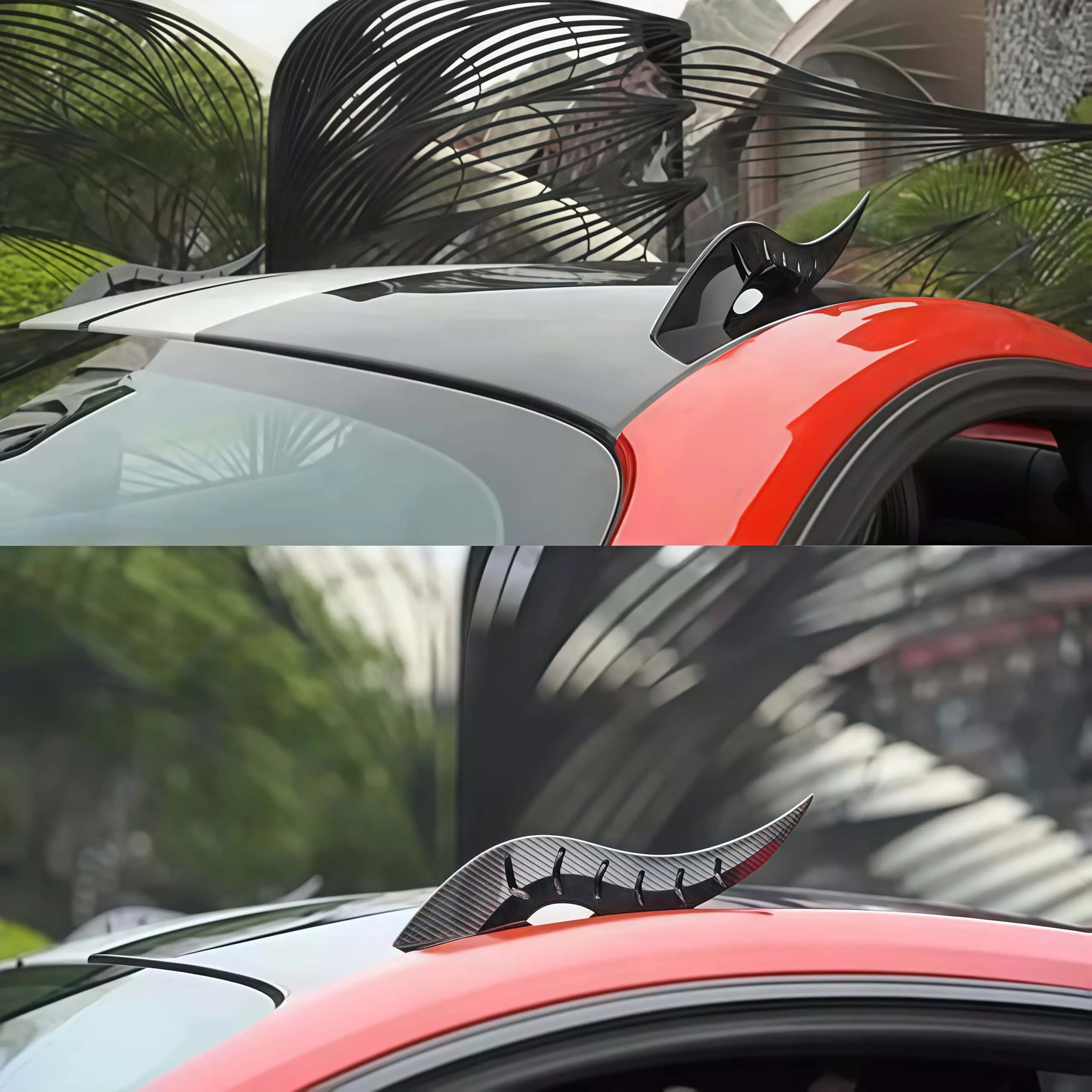 3D ABS Plastic Car Roof Devil Horn Decor Sticker - Peel-and-Stick, Weather-Proof, Aggressive Look Auto Exterior Ornament, Universal Fit Vehicle Roof Styling Mod Accessory