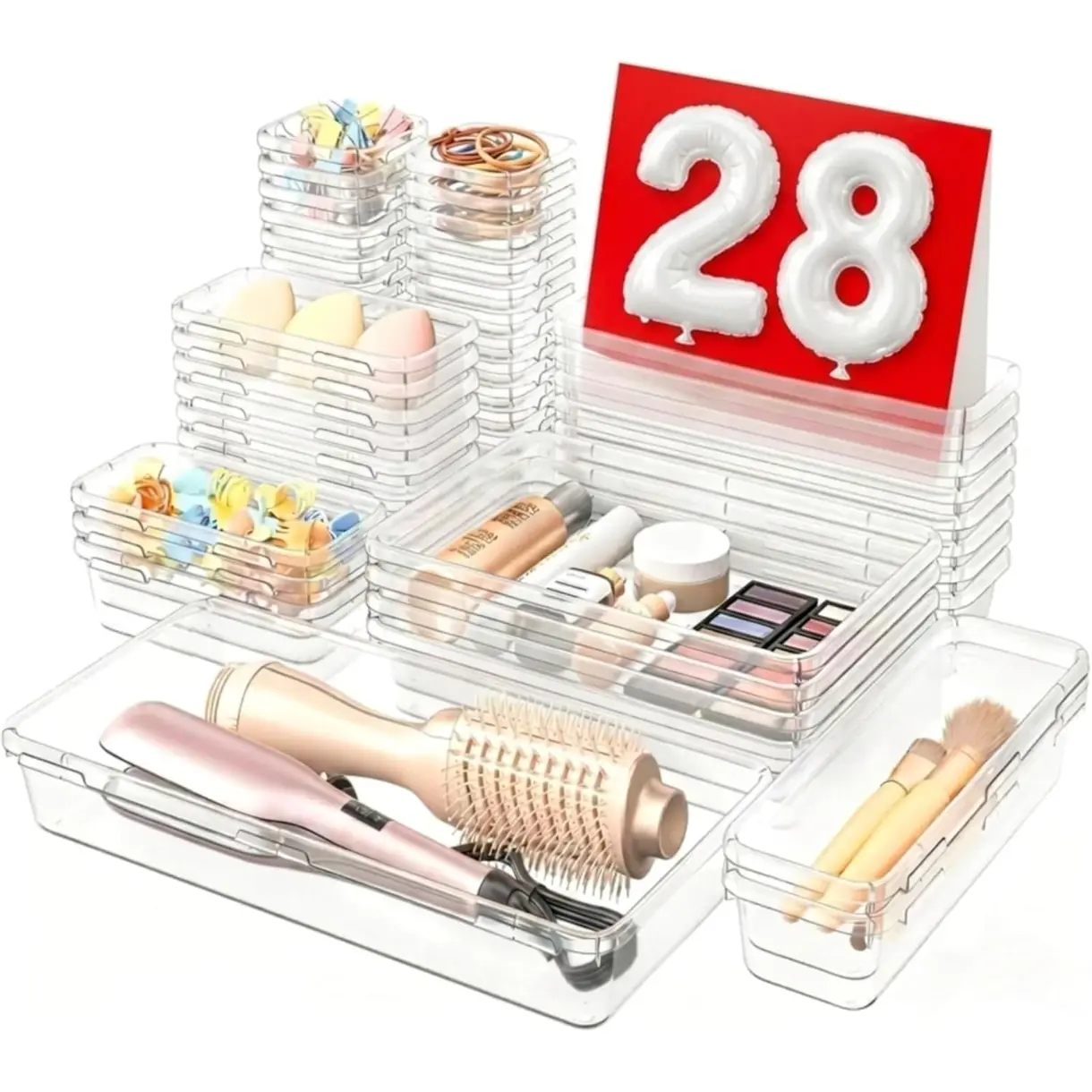 【Military Grade】 Drawer Organizer, 【】 Makeup organizer, 【Holds 177 Items】 Bathroom Organizers and Storage, Organization and Storage, Desk Drawer Organizer for Vanity 【Clear】