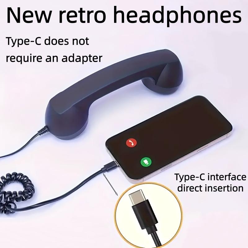 1pc Vintage Wired Handset for Mobiles with 3.5mm and Type-C Jack, Built-in Mic & Volume Control – Classic White Fixed Phone Receiver Design – Tangle-Free Cable, Smartphone Compatible, Retro Aesthetic Accessory | Durable Plastic Construction