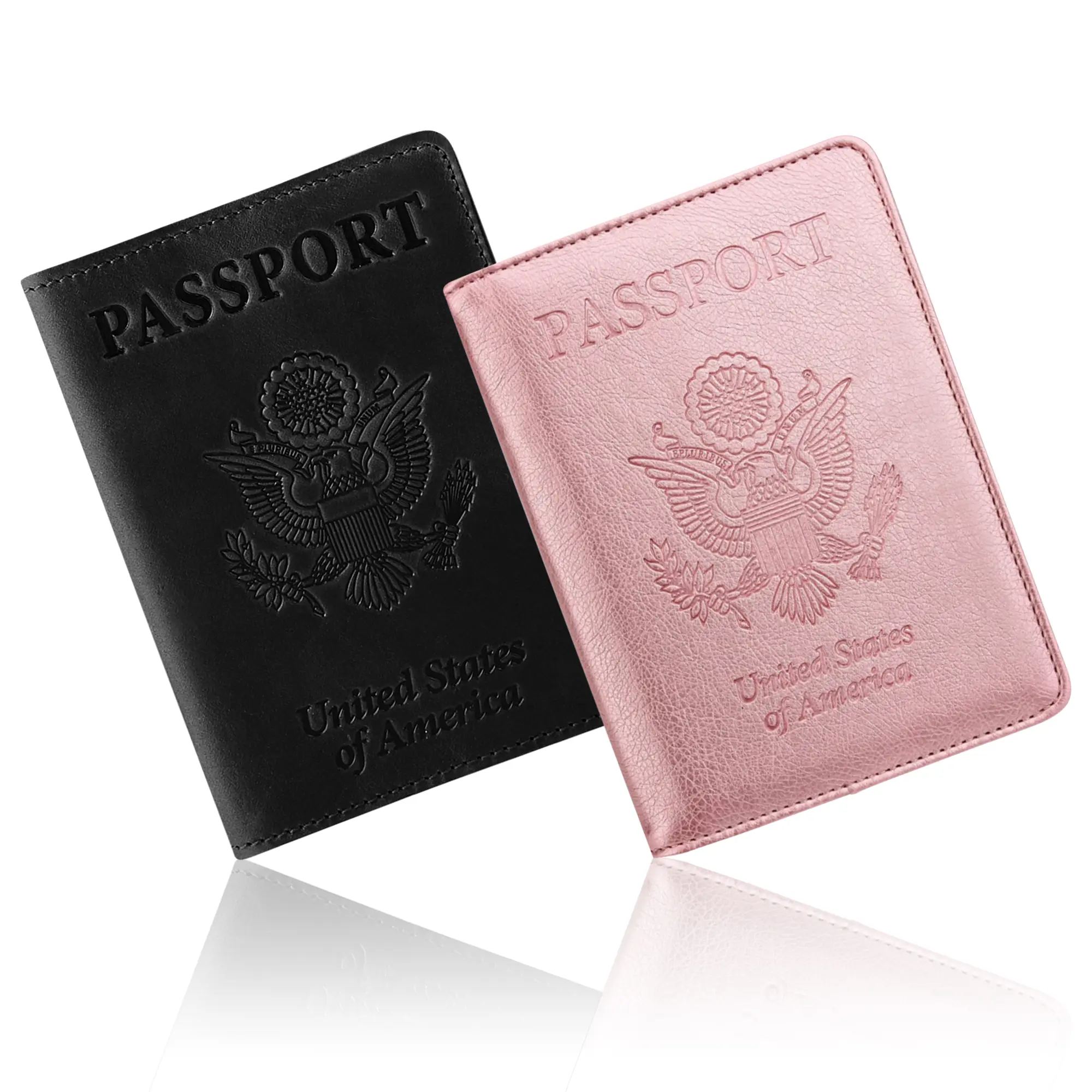 2-Pack Passport Holder Cover and Credit Card Holder Combo Slim PU Leather Travel Accessory with Clear Window Extra Slots for Boarding Passes Water-Resistant Lightweight Multiple Colors