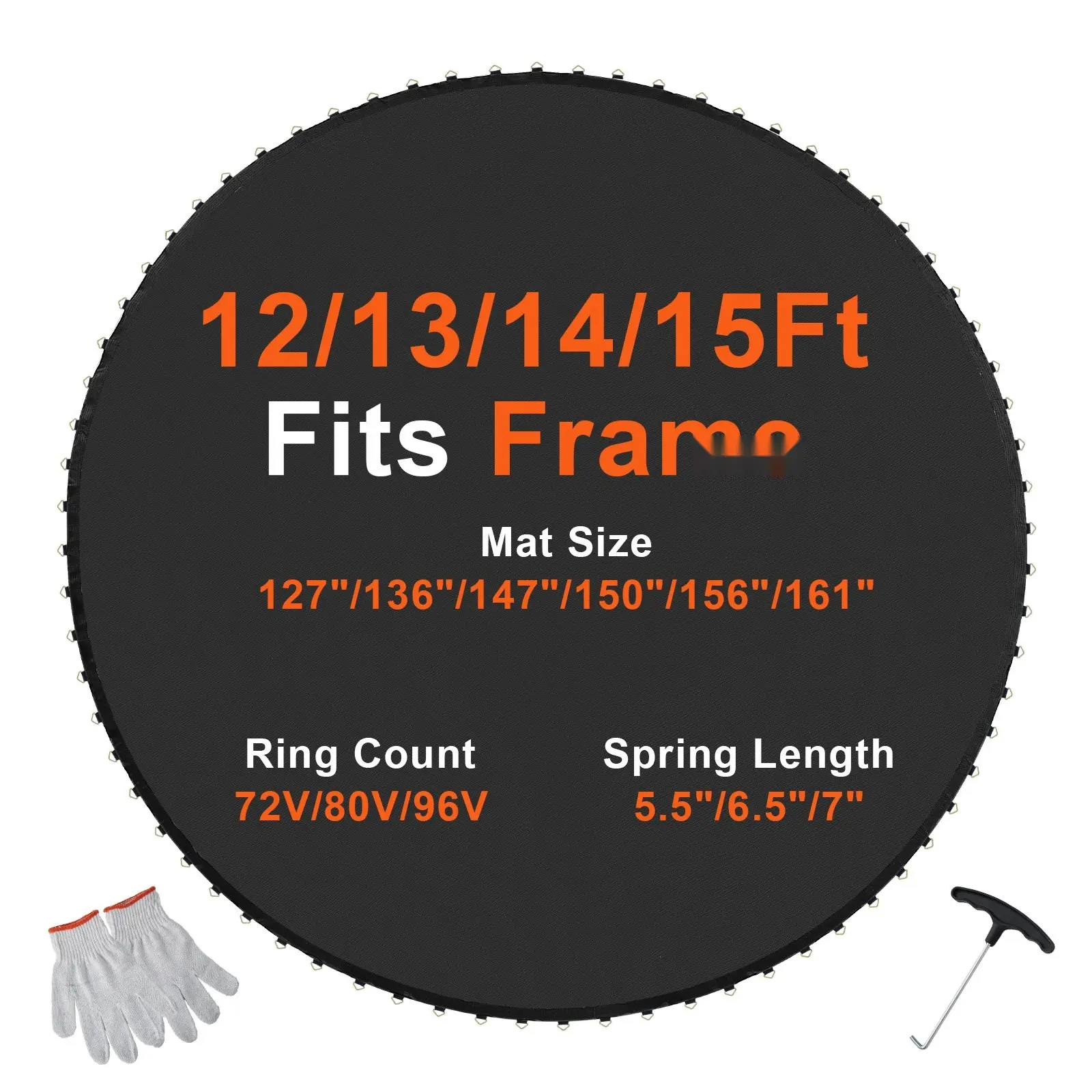 Replacement Trampoline Mat for 14-Foot Frame with 72 V-Rings, 6.5 to 7 Inch Spring Length, Heavy-Duty Jump Surface, Weather-Resistant Polypropylene Mat, Easy Mounting Hardware, Fits Standard Trampolines