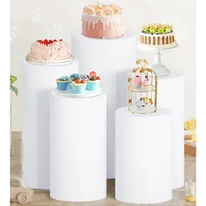 White Cylinder Covers Set of 5 Spandex Cylinder Pedestal Cover Stretchy Pedestal Covers Round Cylinder Pillar Cover Elegant Cylinder Stand Cover for Ceremony  Shower Party Ornaments