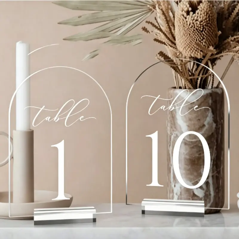 Acrylic Transparent Arch Wedding Table Number, Seat Card with Stand, 5x7 Inch Wedding Sign for Event Decoration, Universal Setting, Modern Home Decoration, Home Decor Products