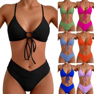 Solid Tie-Side String Bikini Set – Adjustable Triangle Two-Piece, Minimalist Sexy Swimsuit women swim