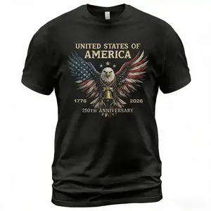 Celebrating 250 Years of Freedom in America Patriotic Eagle and Liberty Bell Graphic Tee Independence Day Tribute Shirt
