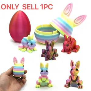 3D Printed Easter Egg and Hinged Rabbit Figurine, Creative Home Decor, Desktop Ornament, Perfect Gift for Valentine's Day, Mother's Day, Easter